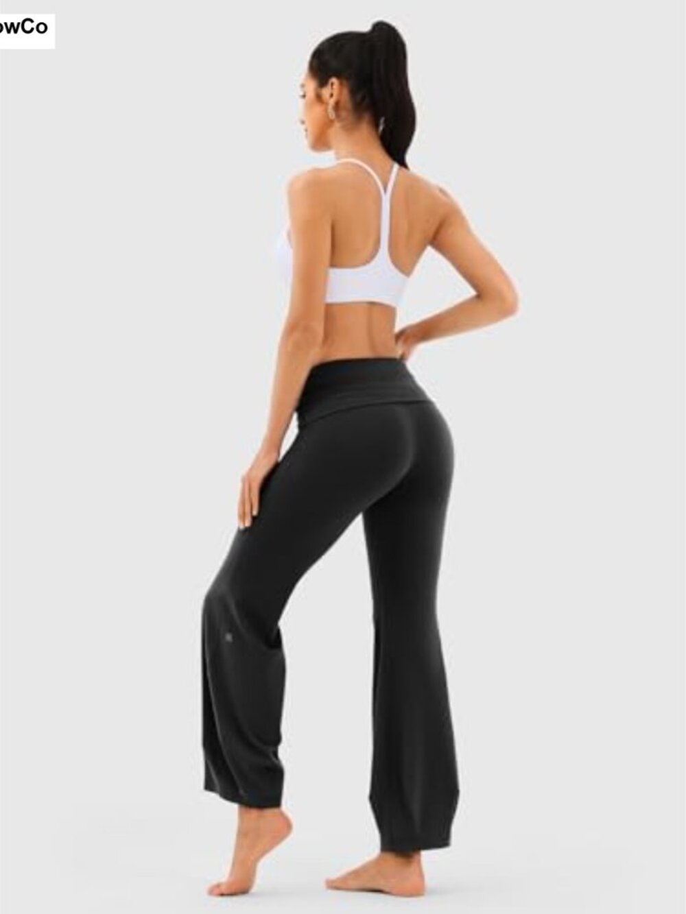 High Waist Fold-Over Flare Yoga Pants with Tummy Control and Drawstring for - Picture 3 of 5